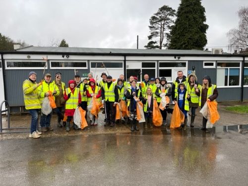 Flaunden Litter Picking Group holding litter picking sticks and rubbish bags