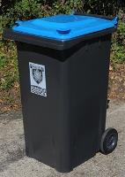Blue lidded wheeled bin