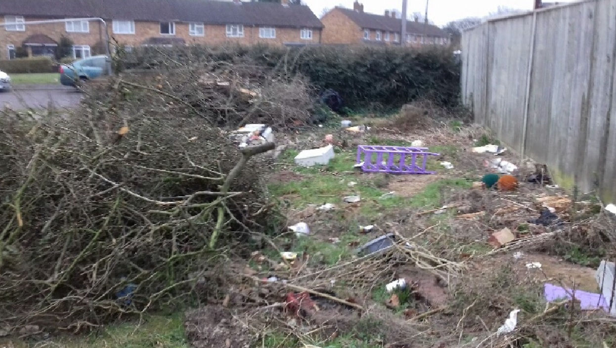 Fly-tipped debris in Broadfield Road, Hemel Hempstead